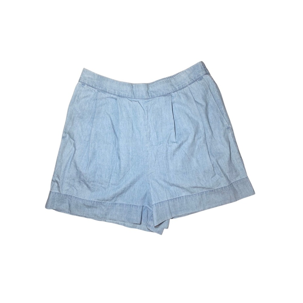 Ophelia Roe Chambray Shorts Pleated Light Blue Pull On High Rise S NWT
